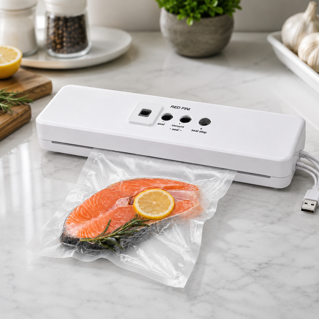 Вакуумный упаковщик RED FINI AN373 для сухих и влажных продуктов 90 Вт 60 кПа USB Белый - изображение 4