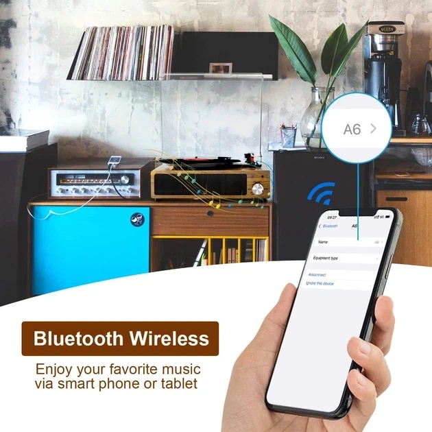 Винтажный виниловый проигрыватель пластинок с Bluetooth, в ретро-стиле Ретро-стереосистема для дома, кафе, заведение светло коричневый - Фото 3 Винтажный виниловый проигрыватель пластинок с Bluetooth, в ретро-стиле Ретро-стереосистема для дома, кафе, заведение светло коричневый - изображение 3