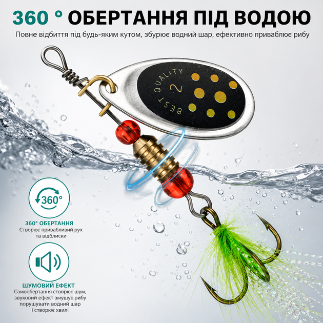 Набор блесен RIAS SR-016 с тройниками и перьями 16 шт в кейсе Green (3_08533) - изображение 7