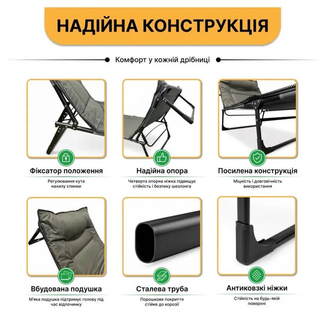 Розкладне ліжко (розкладачка) з вбудованим матрацом LEOBRO Khaki (LB-FB-S1-KHA) (LEO_LB-FB-S1-KHA) - Фото 7 Розкладне ліжко (розкладачка) з вбудованим матрацом LEOBRO Khaki (LB-FB-S1-KHA) (LEO_LB-FB-S1-KHA) - изображение 7