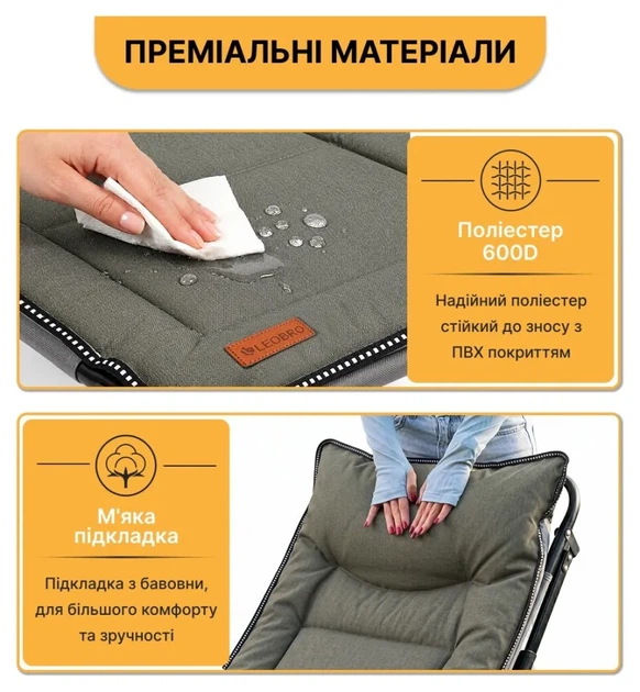 Розкладне ліжко (розкладачка) з вбудованим матрацом LEOBRO Khaki (LB-FB-S1-KHA) (LEO_LB-FB-S1-KHA) - Фото 9 Розкладне ліжко (розкладачка) з вбудованим матрацом LEOBRO Khaki (LB-FB-S1-KHA) (LEO_LB-FB-S1-KHA) - изображение 9