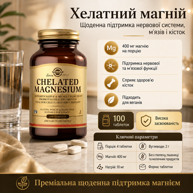 Хелатный магний 100 мг в таблетке 100 таблеток для нервной системы, мышц, сердца, костей и энергии - Фото 1 Хелатный магний 100 мг в таблетке 100 таблеток для нервной системы, мышц, сердца, костей и энергии - изображение 1