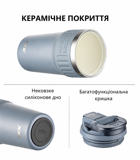 Термокружка TerraFlow Coffee 630 мл голубая с ремешком и двойным способом питья - изображение 2