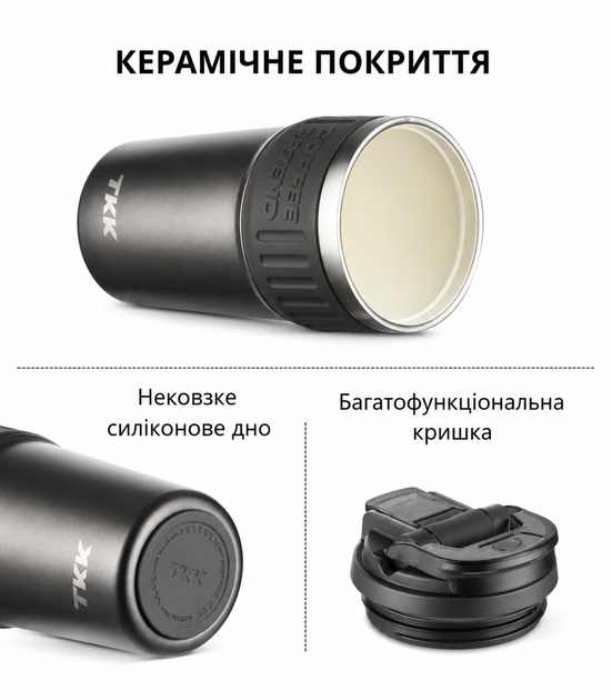 Термокружка TerraFlow Coffee 630 мл темно-серая с ремешком и двойным способом питья - изображение 3