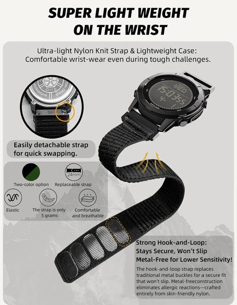 Наручний годинник North Edge Besta Trail Green з компасом, 2 ремінці - зображення 10