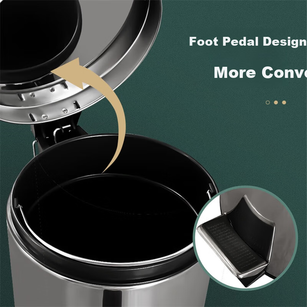 Сміттєвий бак Ourunzhe з педаллю та кришкою, 5 л, дзеркально полірована нержавіюча сталь, для вітальні, спальні, кухні, ванної кімнати, домашнього офісу, використання в приміщенні та на вулиці, два контейнери - зображення 5