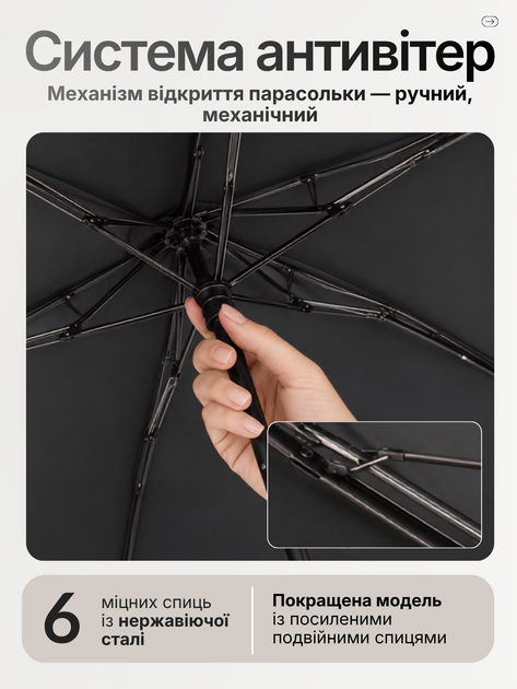 Зонт мини 6 спиц в чехле складной компактный солнцезащитный ветрозащитный с прочным механизмом антиветер мужской женский стильный автоматический удобный для дождя черный - Фото 4 Зонт мини 6 спиц в чехле складной компактный солнцезащитный ветрозащитный с прочным механизмом антиветер мужской женский стильный автоматический удобный для дождя черный - изображение 4