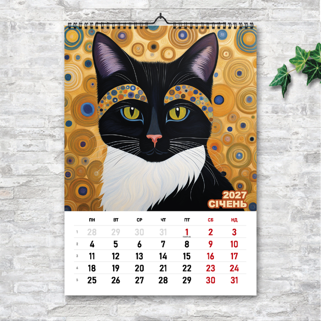 Календар А3 перекидний настінний КОТИ В СТИЛІ ГУСТАВА КЛІМТА 13 листов ENTERSTORE (art. 250135) - зображення 2