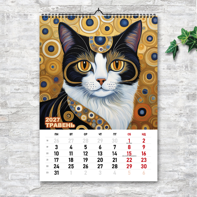 Календар А3 перекидний настінний КОТИ В СТИЛІ ГУСТАВА КЛІМТА 13 листов ENTERSTORE (art. 250135) - зображення 6