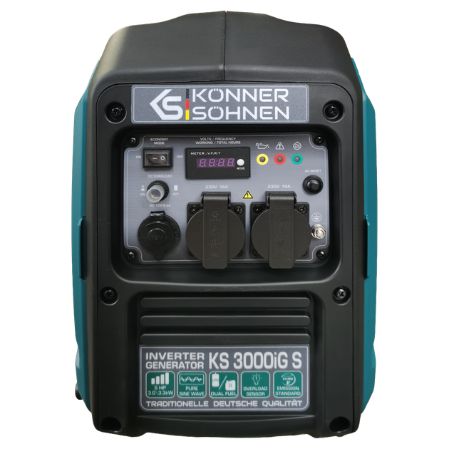 Генератор інверторний газобензиновий Könner&Söhnen KS 3000iG S Dual Fuel (LPG/Gasoline) у шумопоглинаючому корпусі 3.3 кВт макс на бензині, легкий 22.5 кг, Eco-Mode, для кемпінгу, резервного живлення та виїзних заходів - изображение 11