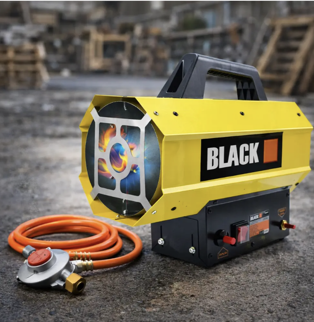 Газовый обогреватель BLACK 15 кВт пропан-бутан с редуктором и шлангом Тепловая пушка 320 м³/ч для гаража склада мастерской Промышленный нагреватель воздуха - изображение 5