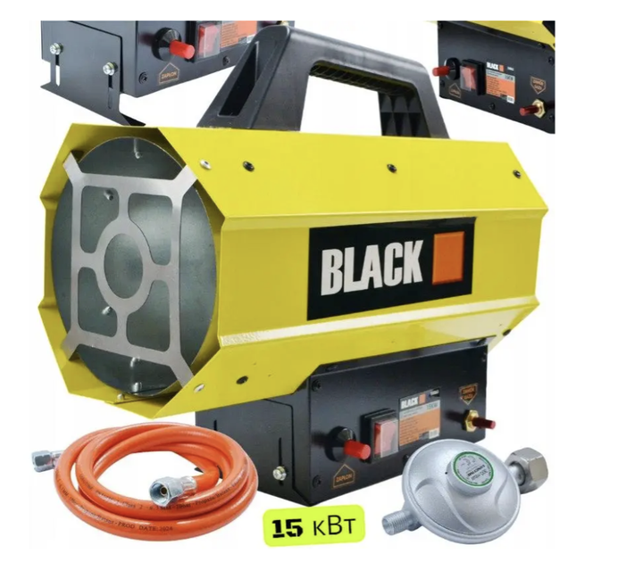 Газовый обогреватель BLACK 15 кВт пропан-бутан с редуктором и шлангом Тепловая пушка 320 м³/ч для гаража склада мастерской Промышленный нагреватель воздуха - изображение 10