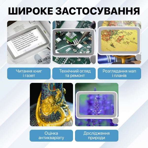 Лупа ручна з LED підсвіткою збільшувальне скло оптичний прилад для читання, ювелірних робіт - Фото 7 Лупа ручна з LED підсвіткою збільшувальне скло оптичний прилад для читання, ювелірних робіт - зображення 7