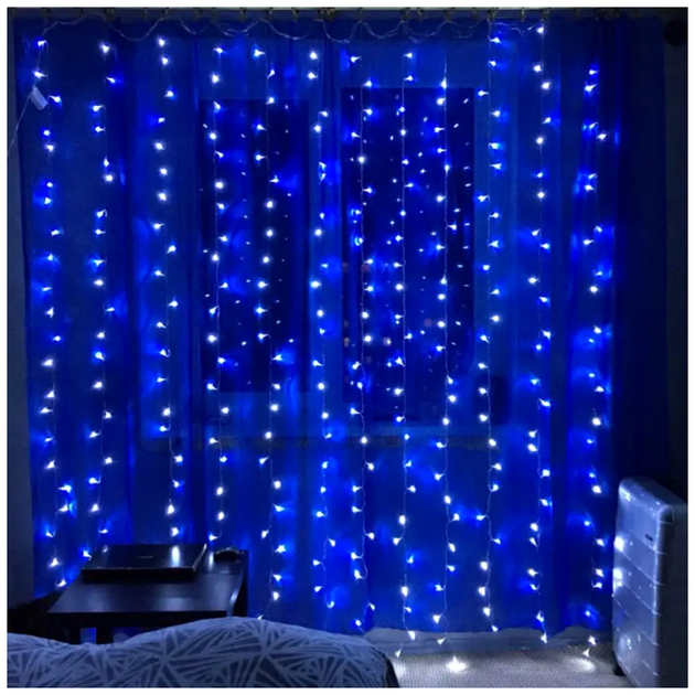 Гирлянда штора светодиодная 3x1,5м 240LED 8 режимов прозрачный шнур для интерьера SQ-25544 - изображение 7