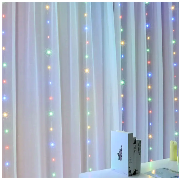 Гирлянда штора 3x1м 100 LED USB 8 режимов Мультиколор для декора интерьера SQ-26785 - изображение 8