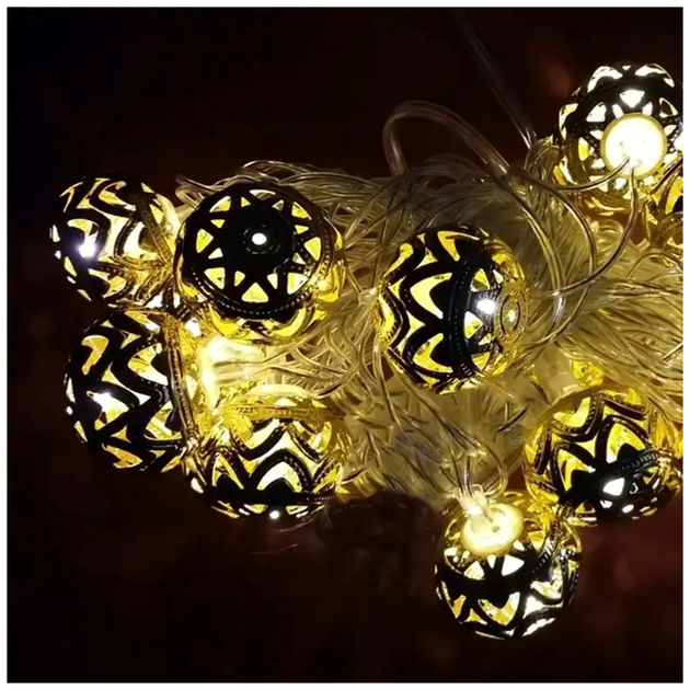 Светодиодная гирлянда 20 LED 5м теплый белый 220В для елки золотистые шарики SQ-25530 - изображение 5