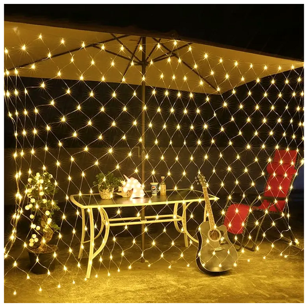 Гирлянда сетка светодиодная 1,2x1,2м 100LED 220V прозрачный шнур 8 режимов для украшения интерьера SQ-25541 - изображение 4