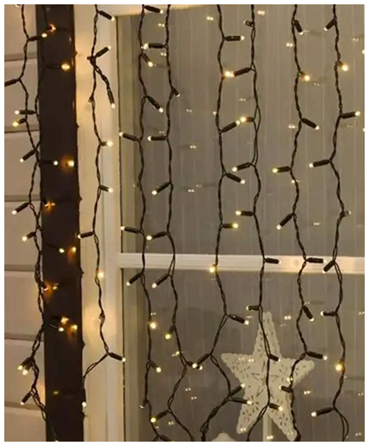 Гирлянда штора 3x1м 150 LED черный каучук для улицы статический режим теплый белый SQ-26939 - изображение 5