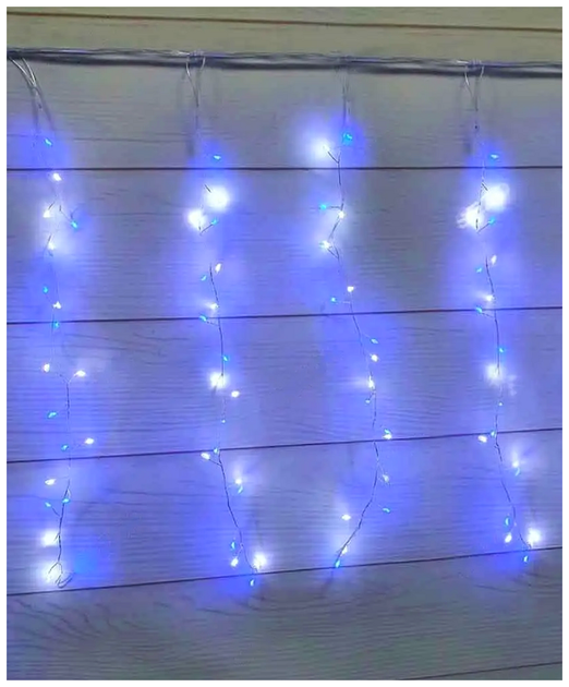 Светодиодная гирлянда штора 3x0.6м 200 LED USB Сине-белый 8 режимов IP44 Фейерверк SQ-26712 - изображение 3