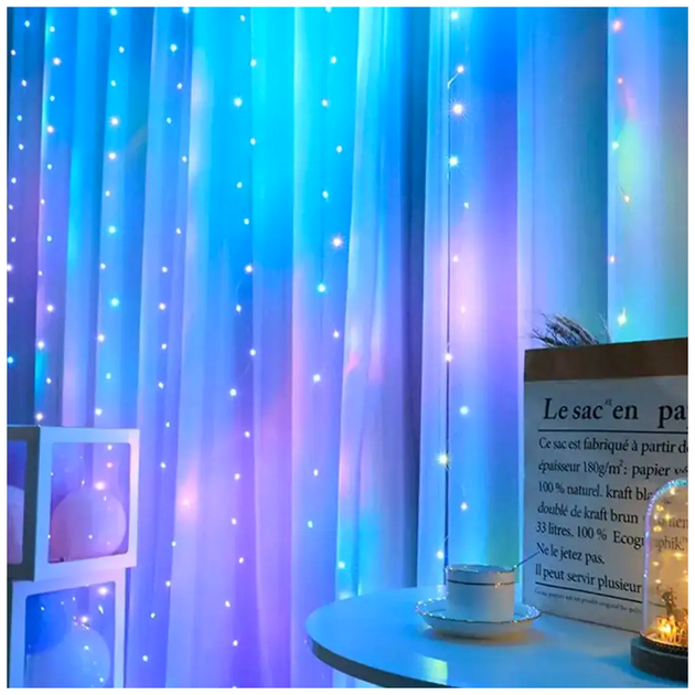 Умная гирлянда штора 300 LED 3x3м RGB USB 5В 1Вт IP44 для интерьера и улицы модель Роса SQ-26692 - изображение 5