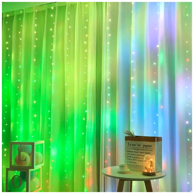 Умная гирлянда штора 300 LED 3x3м RGB USB 5В 1Вт IP44 для интерьера и улицы модель Роса SQ-26692 - изображение 6