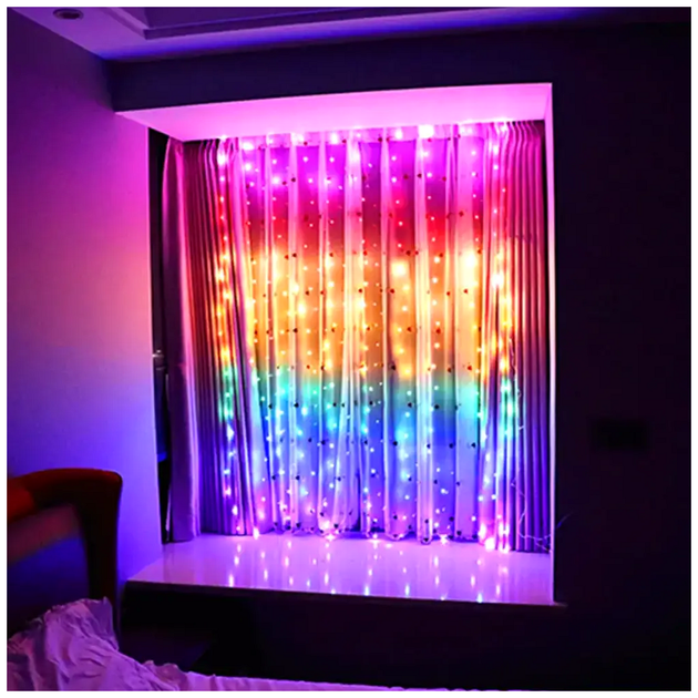 Умная гирлянда штора 300 LED 3x3м RGB USB 5В 1Вт IP44 для интерьера и улицы модель Роса SQ-26692 - изображение 7