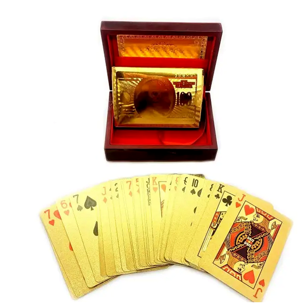 Подарочные игральные карты позолоченные в шкатулке 54шт размер 11,5х8,5х4,5 см для игр и фокусов SQ-27139 - Фото 4 Подарочные игральные карты позолоченные в шкатулке 54шт размер 11,5х8,5х4,5 см для игр и фокусов SQ-27139 - изображение 4