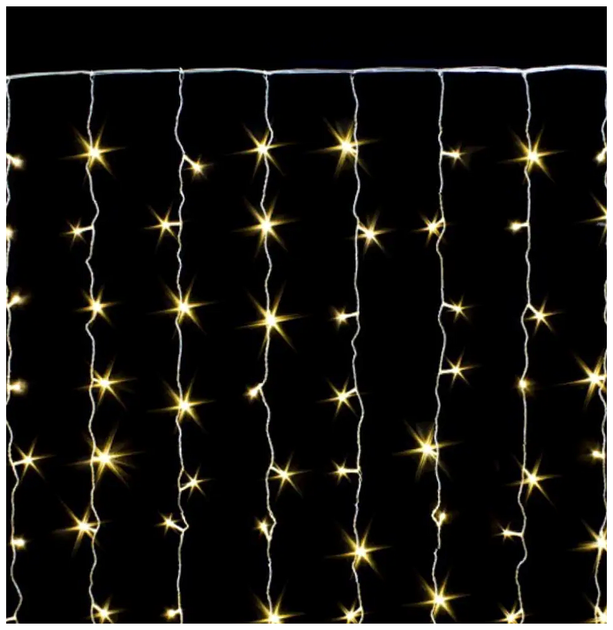 Гирлянда штора светодиодная 3x2м 200LED 12 нитей прозрачный шнур 8 режимов теплый белый для интерьера SQ-27302 - изображение 7