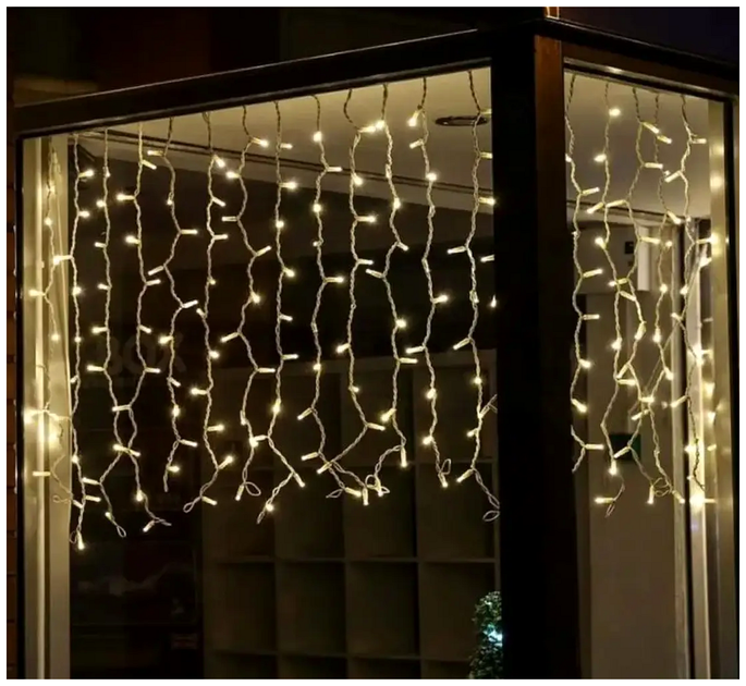 Гирлянда штора уличная 5х0.6м 30 нитей 200 LED прозрачный каучук для улицы и внутри помещения SQ-26950 - изображение 6
