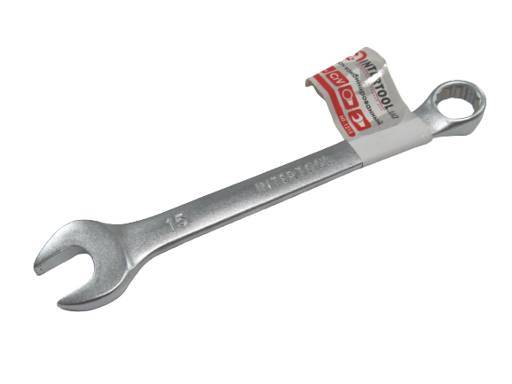Ключ рожково-накидной CrV 15 мм INTERTOOL (41643) - изображение 2