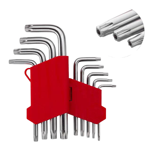 Набор ключей torx "звёздочка" INTERTOOL 9шт, короткие, Т10-Т50, CrV (32485) - изображение 2