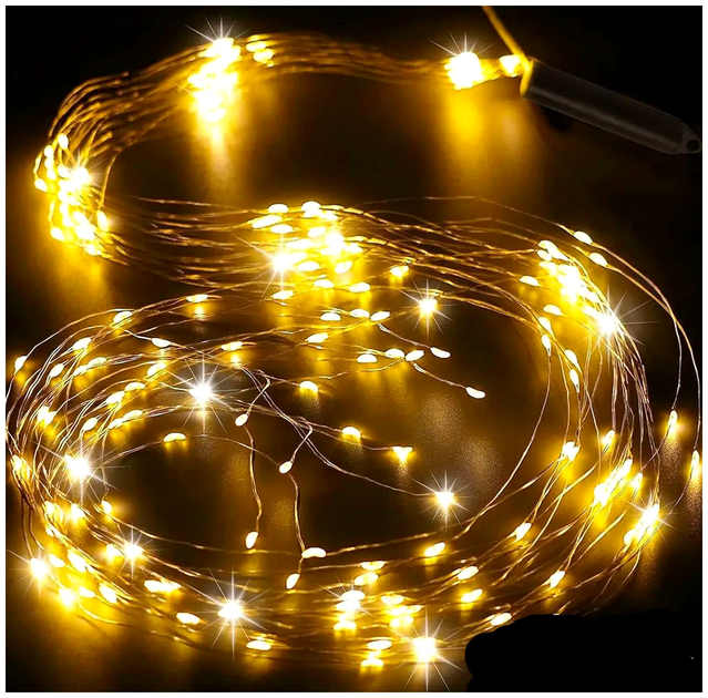 Светодиодная гирлянда 200 LED 10 нитей по 2 м теплый белый USB батарейки для декора комнаты и ёлки Конский хвост SQ-28826 - изображение 2