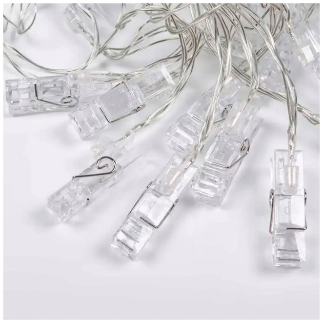 Светодиодная гирлянда 10 LED 4м на батарейках и USB теплый белый для фото прищепки SQ-25524 - изображение 10