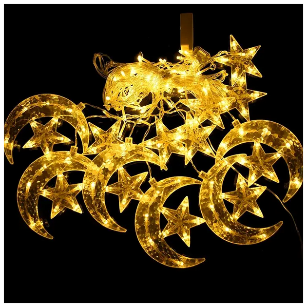 LED гирлянда штора 3x1м 12 фигурок 220В 8 режимов для украшения дома Луна со звездой SQ-27430 - изображение 7