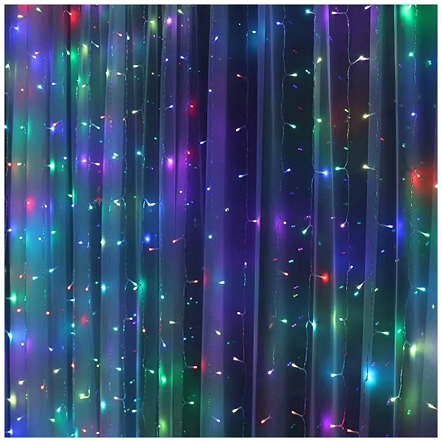 Гирлянда штора светодиодная 240LED 3x1,5м 8 режимов мультicolor IP44 для оформления помещений SQ-27297 - изображение 5