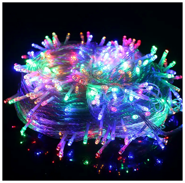 Светодиодная гирлянда 10м 200 LED прозрачный провод мультиколор для елки с 8 режимами IP44 SQ-29693 - изображение 5