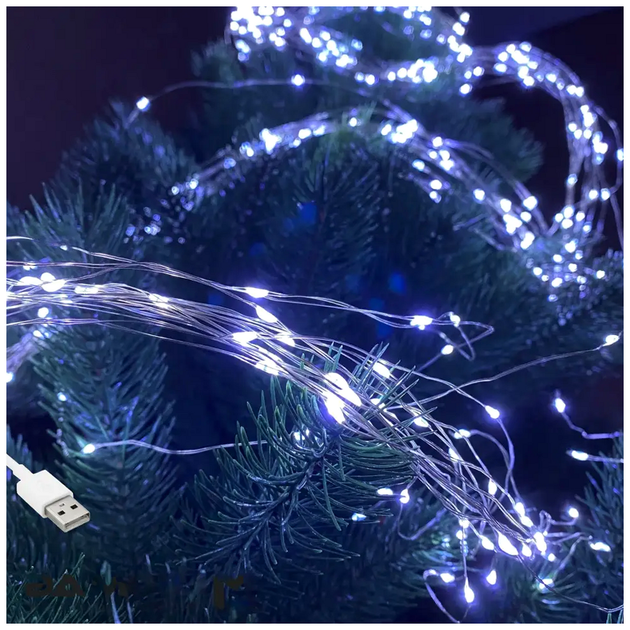 Гирлянда роса 200 LED 10 нитей по 2м USB 1 Вт белая для елки SQ-26848 - изображение 2