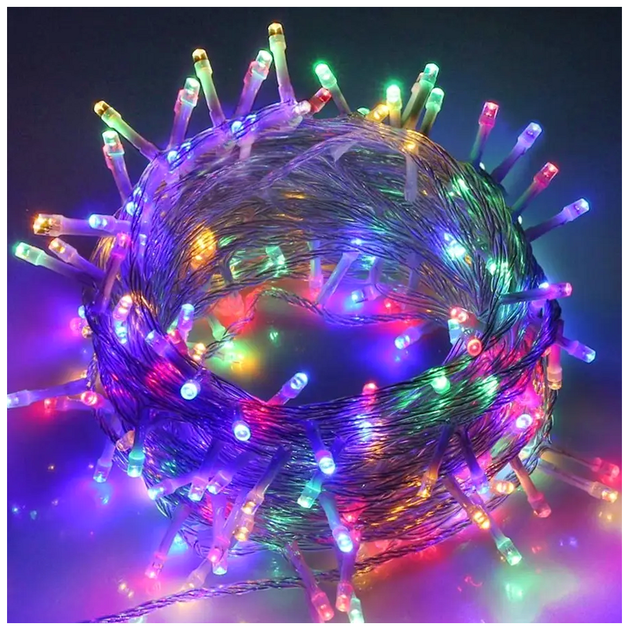 Светодиодная гирлянда 10м 200 LED прозрачный провод мультиколор для елки с 8 режимами IP44 SQ-29693 - изображение 6