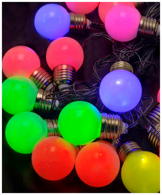 Светодиодная гирлянда 20 LED 7м 220В мультиколор для ёлки лампочки матовые 5см IP44 SQ-27502 - Фото 2 Светодиодная гирлянда 20 LED 7м 220В мультиколор для ёлки лампочки матовые 5см IP44 SQ-27502 - изображение 2