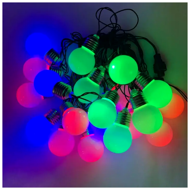 Светодиодная гирлянда 20 LED 7м 220В мультиколор для ёлки лампочки матовые 5см IP44 SQ-27502 - Фото 4 Светодиодная гирлянда 20 LED 7м 220В мультиколор для ёлки лампочки матовые 5см IP44 SQ-27502 - изображение 4