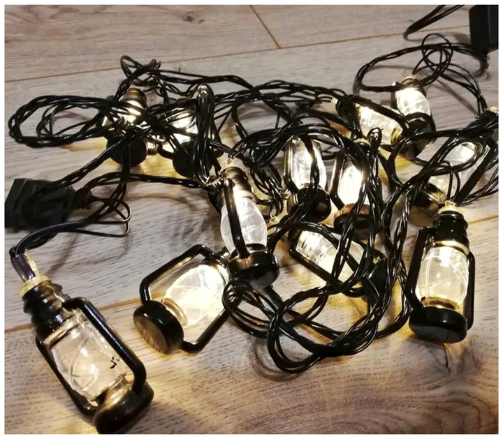 Гирлянда светодиодная 20 LED 7м 220В черный провод теплый белый для украшения интерьера Ретро фонарики SQ-25523 - изображение 10