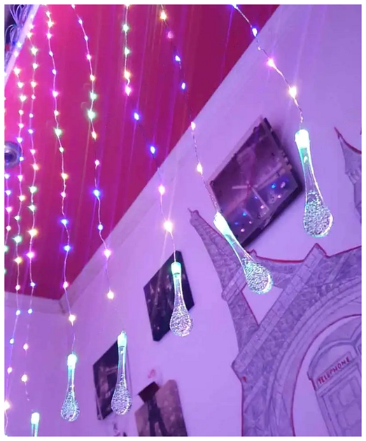 Светодиодная гирлянда штора 3x2м 600 LED 8 режимов IP44 для украшения интерьера Роса с кристаллом SQ-26783 - изображение 7