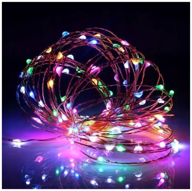 Светодиодная гирлянда 5м 50 LED статический режим IP44 для декорирования дома Мультиколор на батарейках SQ-26670 - изображение 3