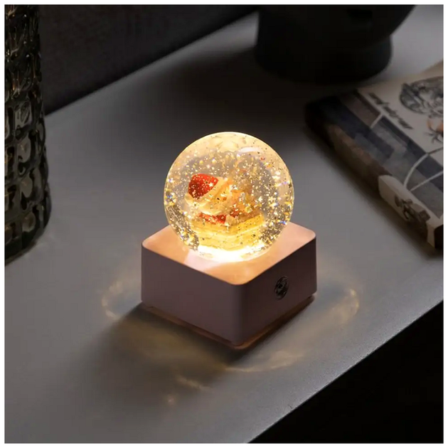 Новогодний снежный шар 8 5 см LED подсветка музыкальный USB батарейки AA розовый SQ-28360 - изображение 7