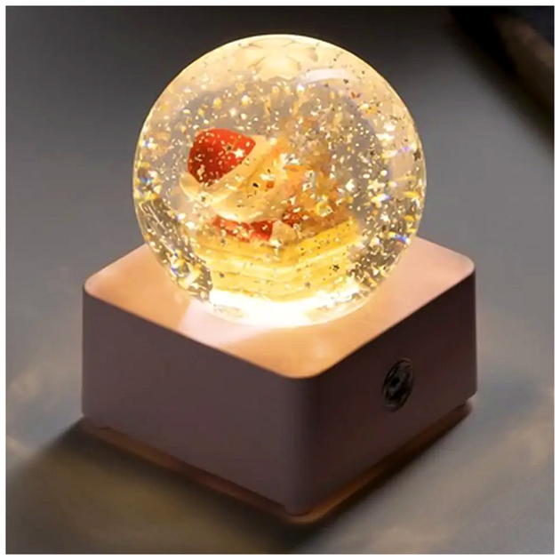 Новогодний снежный шар 8 5 см LED подсветка музыкальный USB батарейки AA розовый SQ-28360 - изображение 10