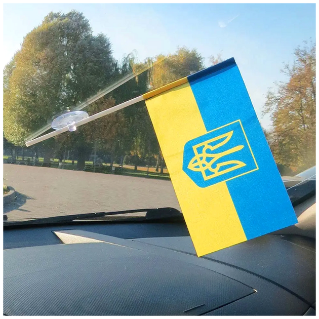 Флажок України 20х15 см із присоском жовто-синій із гербом для скла SQ-27712 - зображення 2