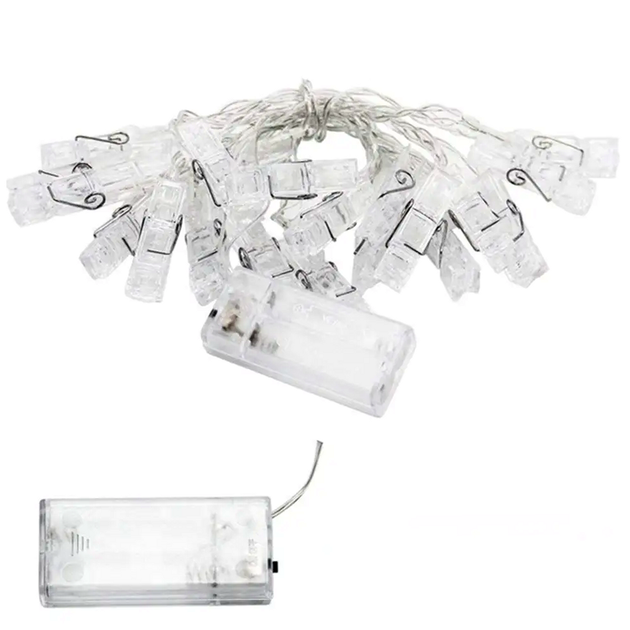 Светодиодная гирлянда 3м 20 LED с прищепками для фото на батарейках AA белая SQ-28329 - изображение 9