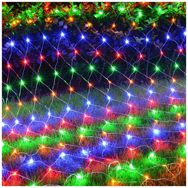 Гирлянда сетка светодиодная 1,2x1,2м 100LED 220V 8 режимов мультиколор прозрачный шнур SQ-27289 - изображение 4