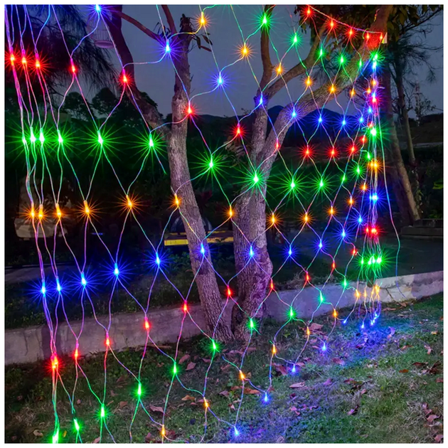 Гирлянда сетка светодиодная 1,2x1,2м 100LED 220V 8 режимов мультиколор прозрачный шнур SQ-27289 - изображение 9