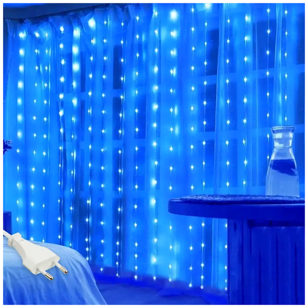 Гирлянда штора 600 LED 8x1,5м 220В IP44 синий для праздничного освещения SQ-26781 - изображение 2